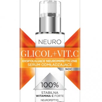 Нічна омолоджувальна сироватка для обличчя Bielenda Neuro Glicol + Vit.C, гліколева кислота 4.5%, 30 мл