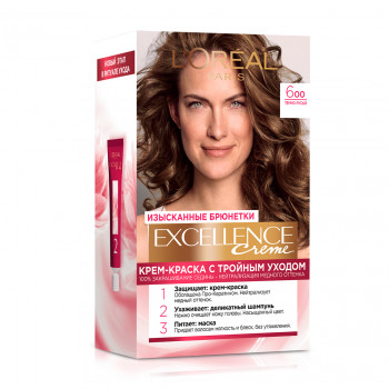 Крем-фарба для волосся L'Oreal Paris Excellence Creme з потрійним доглядом, 6.00 Глибокий темно-русявий, 192 мл