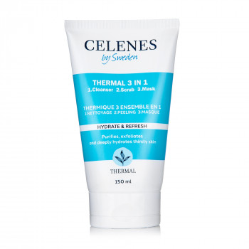 Засіб для вмивання, скраб, маска для обличчя Celenes Thermal 3-в-1 Cleanse-Scrub-Mask для всіх типів шкіри, 150 мл