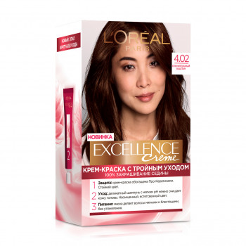 Крем-фарба для волосся L'Oreal Paris Excellence Creme з потрійним доглядом, 4.02 Спокусливий каштан, 192 мл