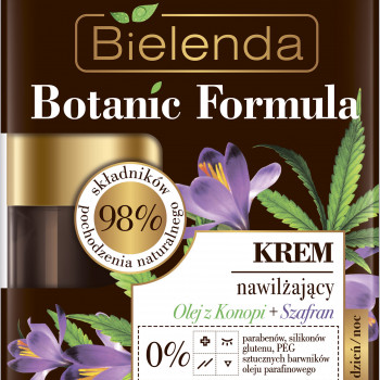 Зволожувальний крем для обличчя Bielenda Botanic Formula Олія Коноплі + Шафран, для всіх типів шкіри, особливо для збезводненої та позбавленої блиску, 50 мл