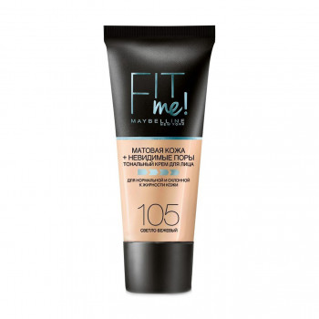 Матувальний тональний крем для обличчя Maybelline New York Fit Me! Matte + Poreless Foundation 105 Natural Ivory, 30 мл
