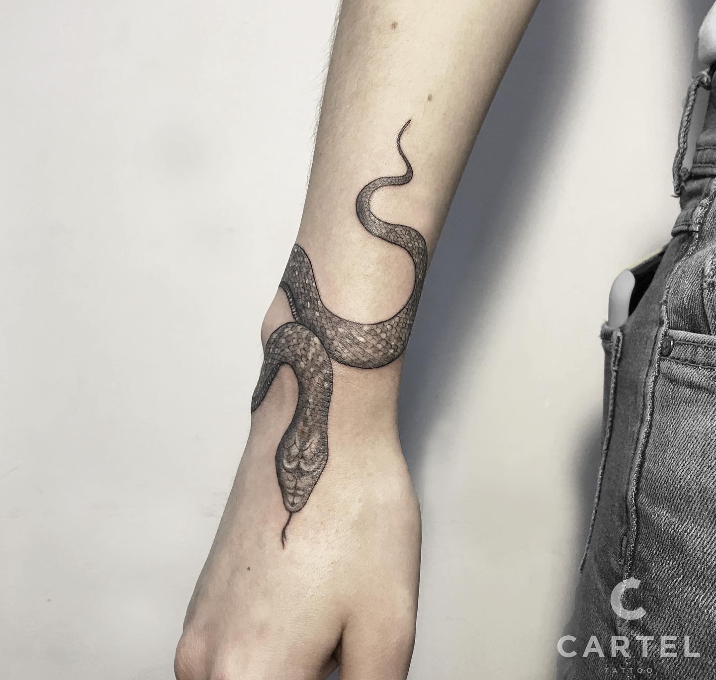 Змея на руке, фото - Тату салон Cartel Tattoo