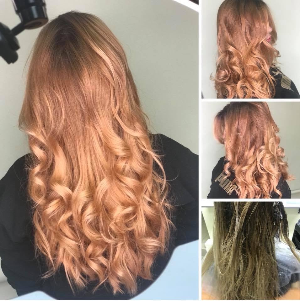 Сложное окрашивание блонд с темными корнями медовый, фото - Салон красоты Лия