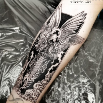 Тату мужские на предплечье ангел, фото - Тату салон HouseInk Tattoo Studio