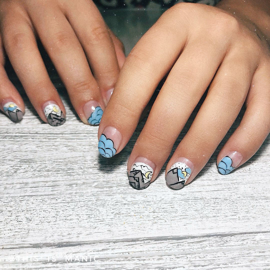 Маникюр на короткие ногти с рисунком разноцветный, фото - Ногтевая студия THIS IS MANIC nail studio