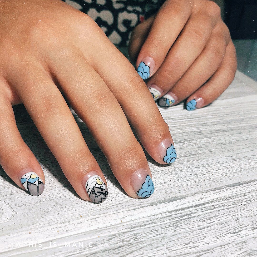 Маникюр на короткие ногти с рисунком разноцветный, фото - Ногтевая студия THIS IS MANIC nail studio