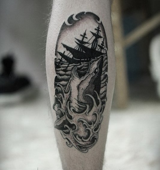 Мужские на ноге черно-белые, фото - Тату салон Inked
