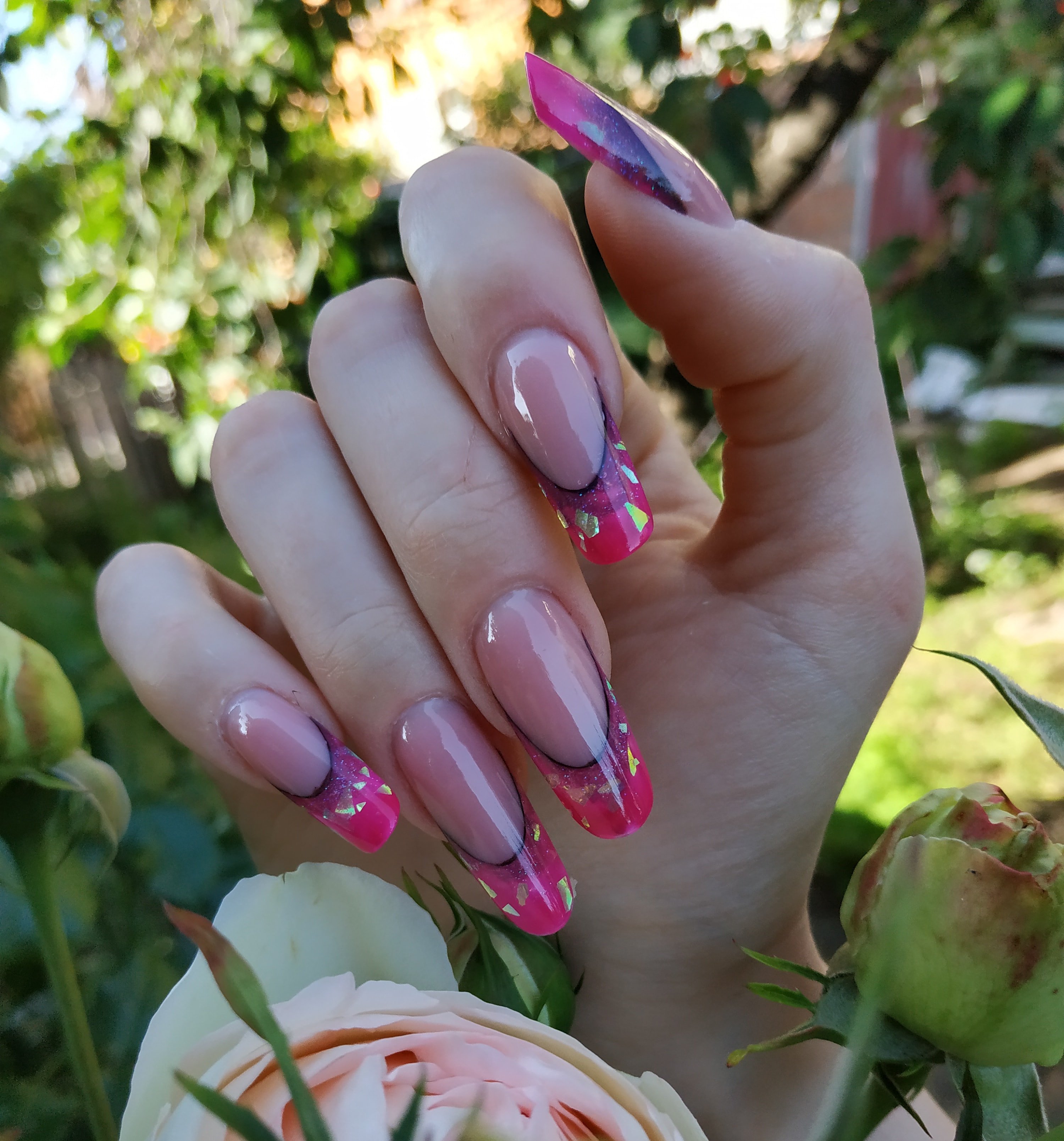 Рожевий манікюр на довгі нігті френч, фото - Майстер манікюру Алена Трач