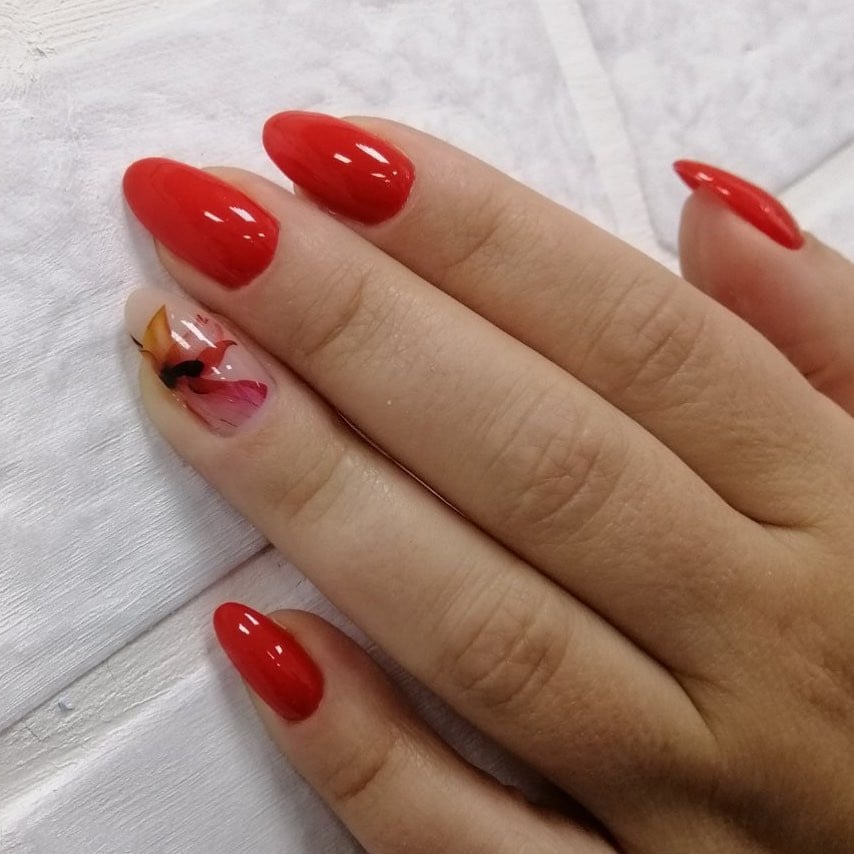 Червоний манікюр з малюнком на довгі нігті, фото - Студія краси Beauty Room