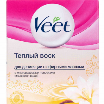 Теплий віск для депіляції Veet з ефірними оліями, з багаторазовими смужками, 250 г