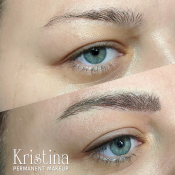 Фото бровей в волосковой технике до и после процедуры