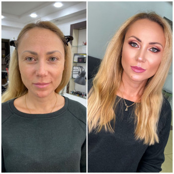 пример работы с возрастной кожей, нависшим веком и гусиными 