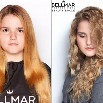 Из золотистого - в платиново-бежевый - окрашивание и укладка, фото - Салон краси Bellmar Beauty Space