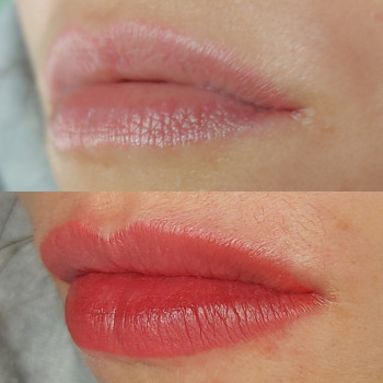 Перманентный макияж губ
Пудровые губки до и сразу после