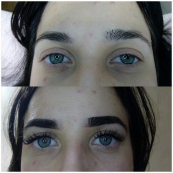 Наращивание ресниц+покраска бровей