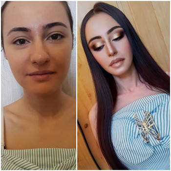 Вечерний макияж на кремовых текстурах с золотым пигментом Ba