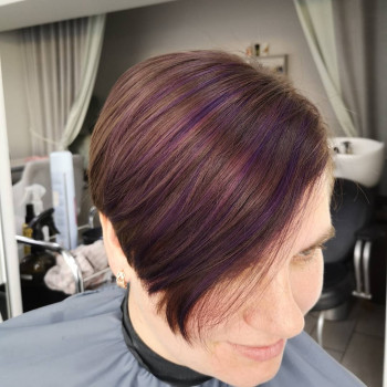 мелирование, фиолетовый цвет волос, мелирование на темные волосы, мелирование на короткие волосы