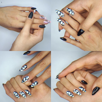 Безмятежная картина черно-белого покрытия на ногтях.