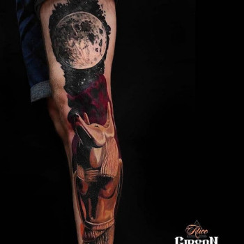 Тату цветные луна анубис, фото - Тату салон ALICE tattoo studio