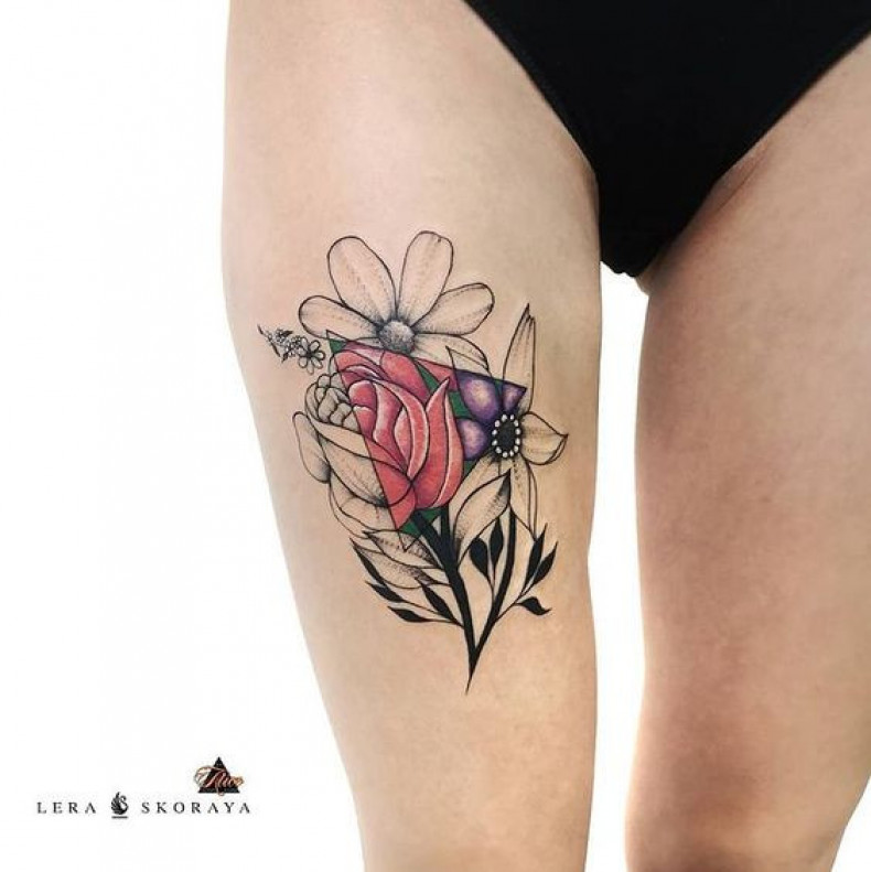 Женские роза цветные, фото - Тату салон ALICE tattoo studio