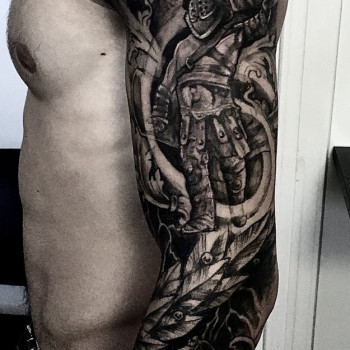 Тату мужские рукав орел, фото - Тату мастер Николай