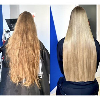 Cуть процедуры состоит в нанесении на волосы специального ке