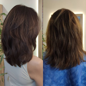 Стрижка, тонирование волос кислыми красителем