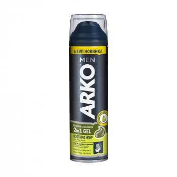Гель 2 в 1 для гоління та вмивання заспокійливий ARKO Men Shaving&Cleansing 2in1 Gel Soothing Hemp з олією насіння коноплі, 200 мл
