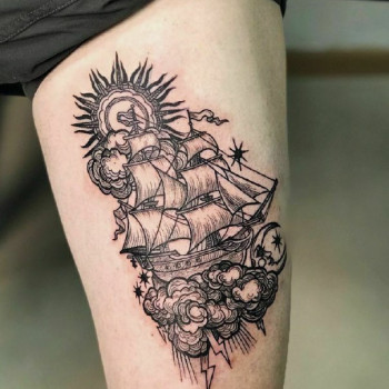 Тату корабль, фото - Тату мастер Олександра Кусковець