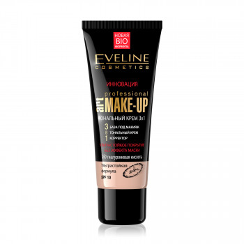 Ультрастійкий тональний крем Eveline Cosmetics Art Professional Make Up 3 в 1 SPF 10, Світлий бежевий, 30 мл