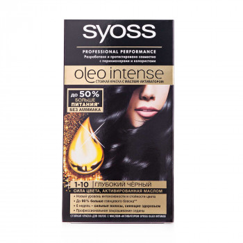 Безаміачна стійка фарба для волосся SYOSS Oleo Intense з олією-активатором 1-10 Глибокий чорний, 115 мл