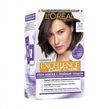 Крем-фарба для волосся L'Oreal Paris Excellence Creme з потрійним доглядом, 5.11 Ультра попелястий світло-каштановий, 192 мл