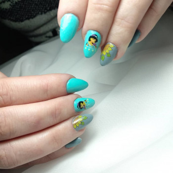 Наращивание ногтей гелем + покрытие гель-лаком + наклейки дл