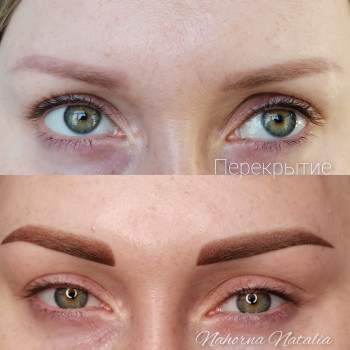 Перекрытие старого татуажа бровей с эффектом пудрового напыл