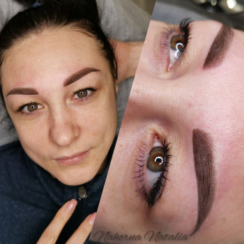 Пудровое напыление бровей после коррекции