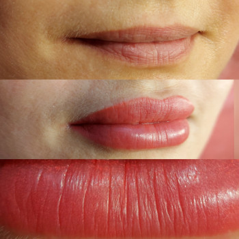 Перманентный макияж губ до и сразу после