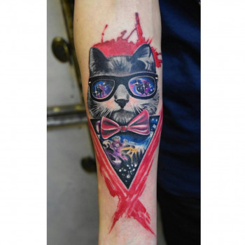 Тату цветные кошка, фото - Тату мастер Станислав Касько
