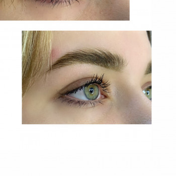 Долговременная укладка бровей +окрашивание краской.