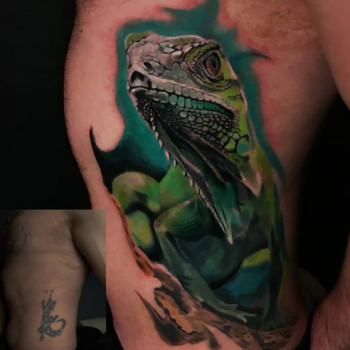 Тату цветные реализм ящерица, фото - Тату мастер Стас