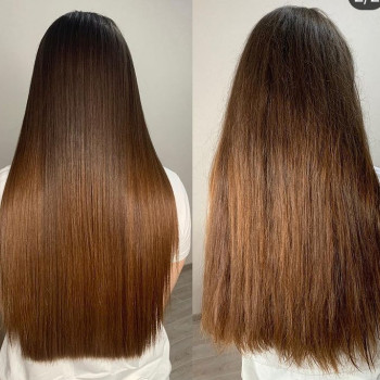 До/После . 
Состав смыт и волосы просто высушены феном