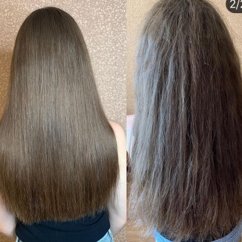 До/После . 
Состав смыт и волосы просто высушены феном