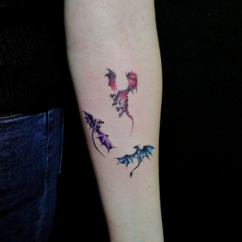 Тату кольорові дракон акварель, фото - Тату майстер Катерина Зареченська