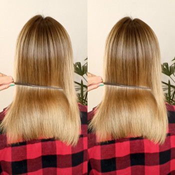 Состав смыт полностью и высушены волосы просто феном. Волосы