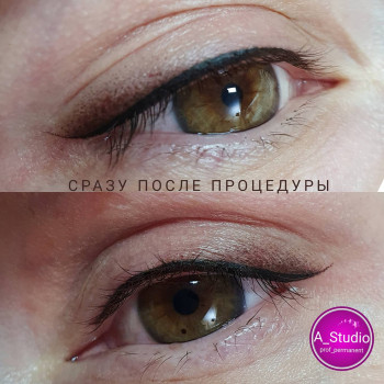 Межресничная стрелочка сразу после процедуры