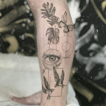 Тату глаз лист бабочка, фото - Тату мастер Мария Егорова