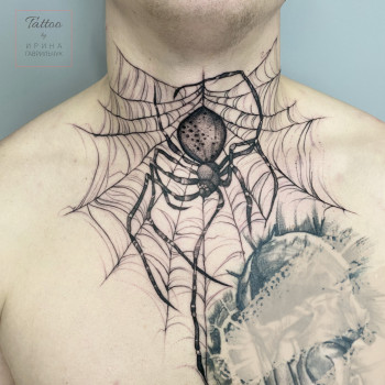 Тату мужские на шее паук, фото - Тату мастер Ирина Гаврильчук