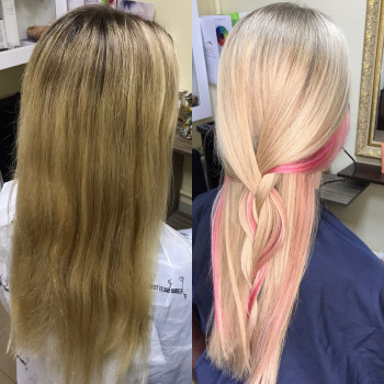 Выполнена коррекция отросших корней и скрытое окрашивание