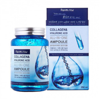 Ампульна сироватка для обличчя FarmStay Collagen & Hyaluronic Acid All-in-One Ampoule з колагеном та гіалуроновою кислотою, 250 мл