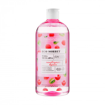Зволожувальна та заспокійлива міцелярна вода для обличчя Bielenda Eco Sorbet Moisturizing & Soothing Micellar Water з екстрактом малини, 500 мл